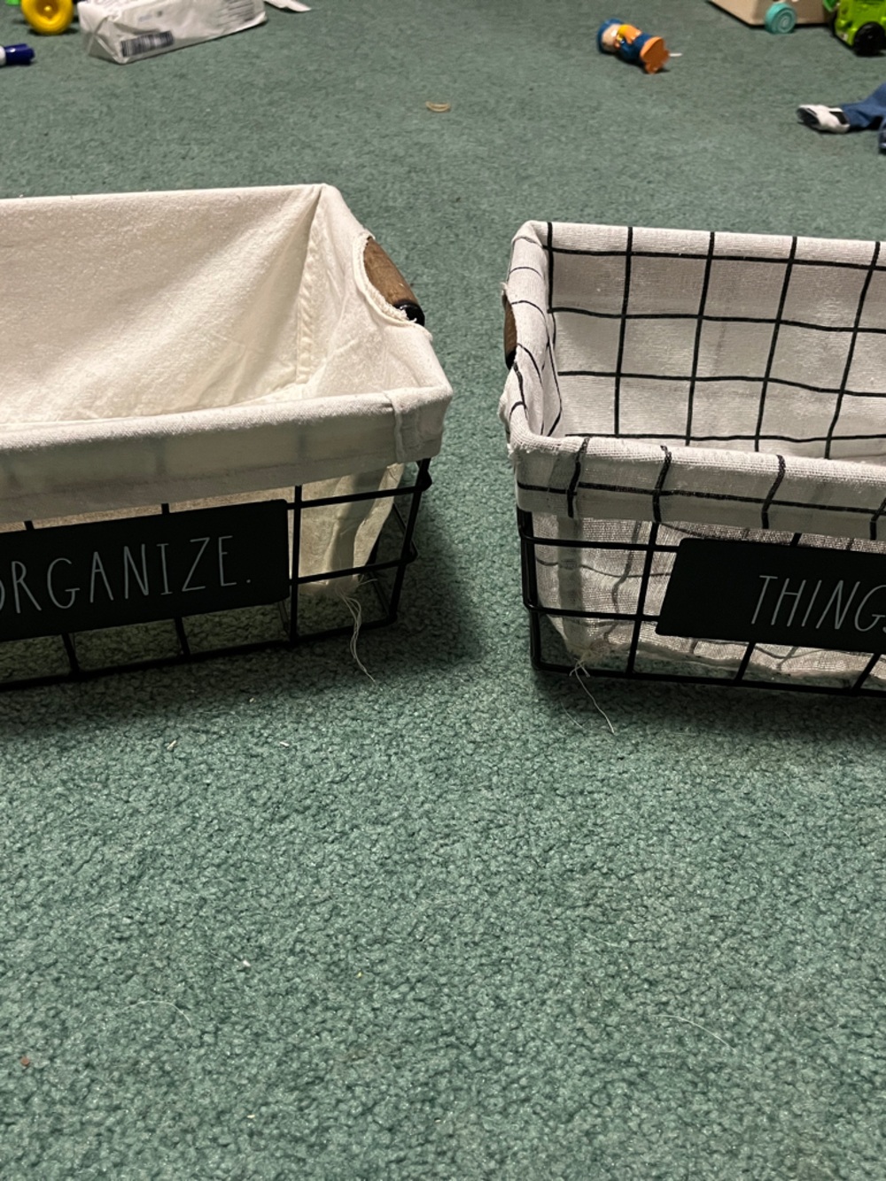 Rae Dunn Black Wire Basket Set with Cream Fabric Liners